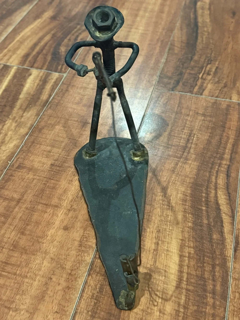Industrial scrap metal sculpture fishing motif